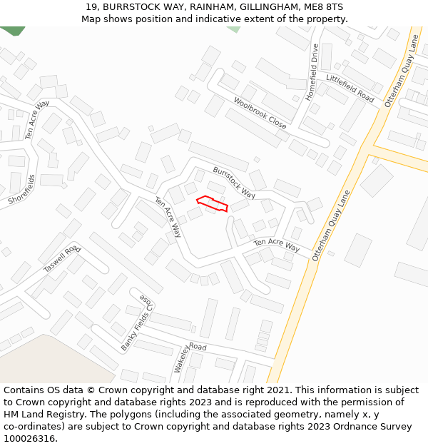 19, BURRSTOCK WAY, RAINHAM, GILLINGHAM, ME8 8TS: Location map and indicative extent of plot