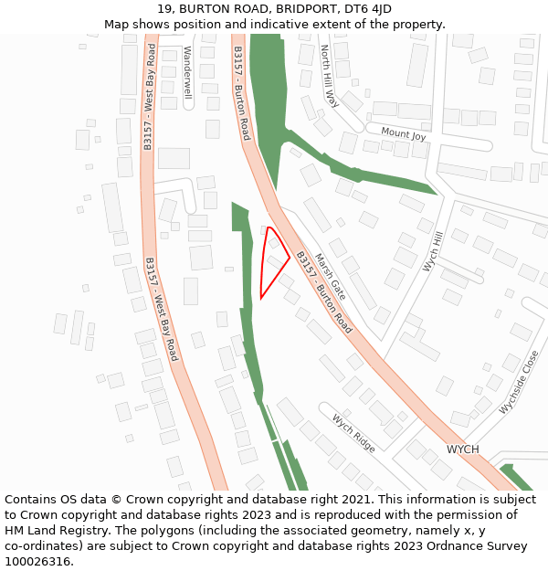 19, BURTON ROAD, BRIDPORT, DT6 4JD: Location map and indicative extent of plot