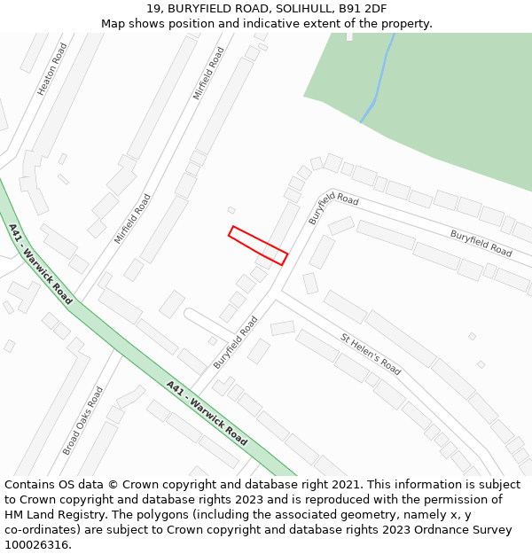 19, BURYFIELD ROAD, SOLIHULL, B91 2DF: Location map and indicative extent of plot