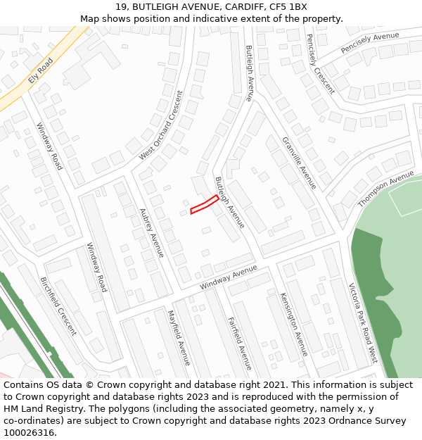 19, BUTLEIGH AVENUE, CARDIFF, CF5 1BX: Location map and indicative extent of plot