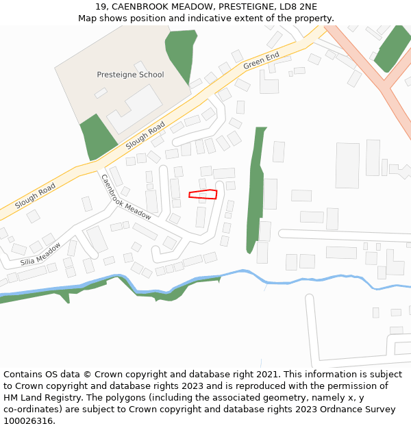 19, CAENBROOK MEADOW, PRESTEIGNE, LD8 2NE: Location map and indicative extent of plot