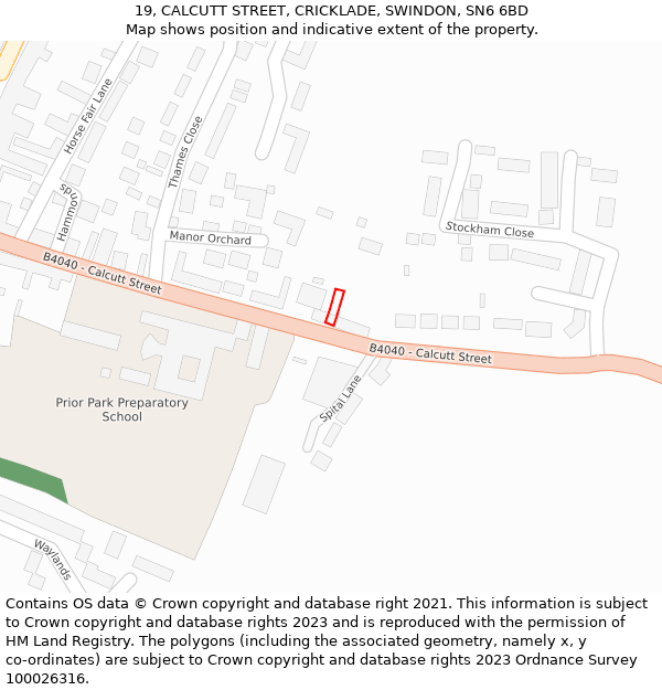 19, CALCUTT STREET, CRICKLADE, SWINDON, SN6 6BD: Location map and indicative extent of plot