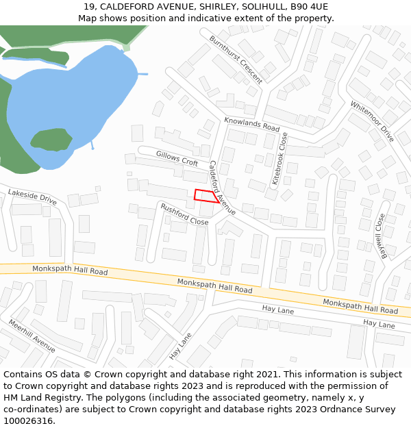 19, CALDEFORD AVENUE, SHIRLEY, SOLIHULL, B90 4UE: Location map and indicative extent of plot