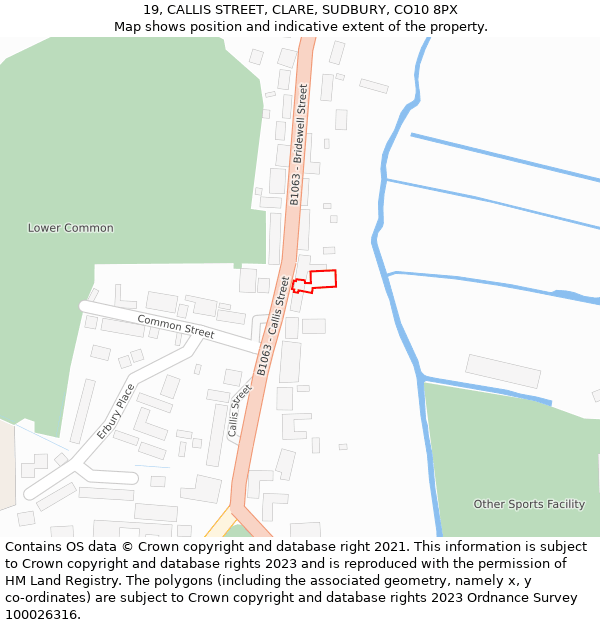 19, CALLIS STREET, CLARE, SUDBURY, CO10 8PX: Location map and indicative extent of plot