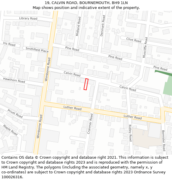 19, CALVIN ROAD, BOURNEMOUTH, BH9 1LN: Location map and indicative extent of plot