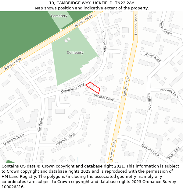 19, CAMBRIDGE WAY, UCKFIELD, TN22 2AA: Location map and indicative extent of plot