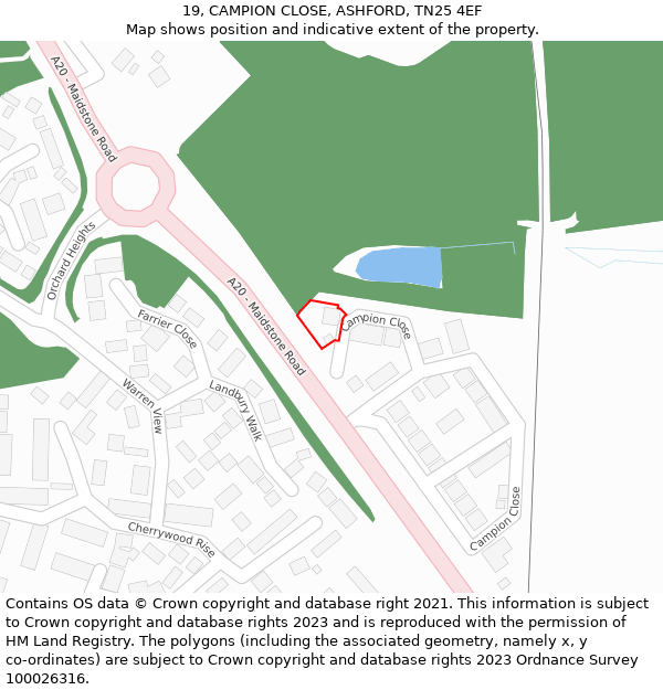 19, CAMPION CLOSE, ASHFORD, TN25 4EF: Location map and indicative extent of plot