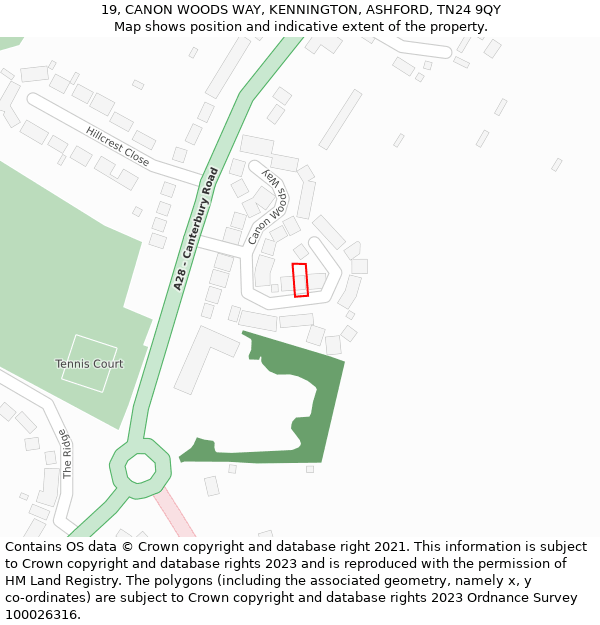 19, CANON WOODS WAY, KENNINGTON, ASHFORD, TN24 9QY: Location map and indicative extent of plot