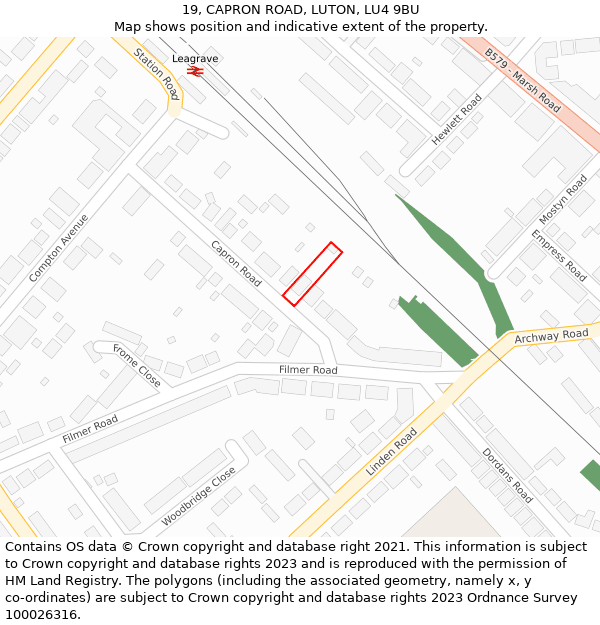 19, CAPRON ROAD, LUTON, LU4 9BU: Location map and indicative extent of plot
