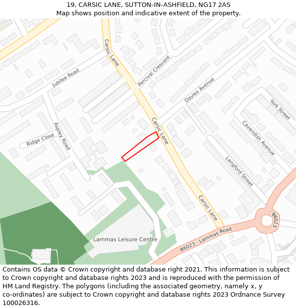 19, CARSIC LANE, SUTTON-IN-ASHFIELD, NG17 2AS: Location map and indicative extent of plot