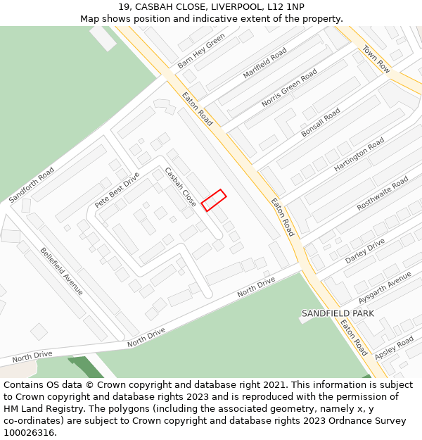 19, CASBAH CLOSE, LIVERPOOL, L12 1NP: Location map and indicative extent of plot