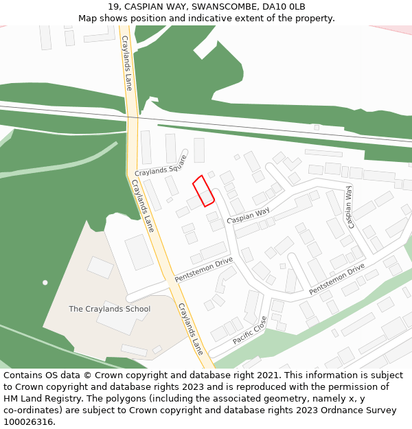 19, CASPIAN WAY, SWANSCOMBE, DA10 0LB: Location map and indicative extent of plot