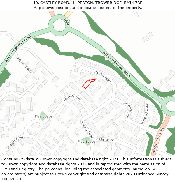 19, CASTLEY ROAD, HILPERTON, TROWBRIDGE, BA14 7RF: Location map and indicative extent of plot