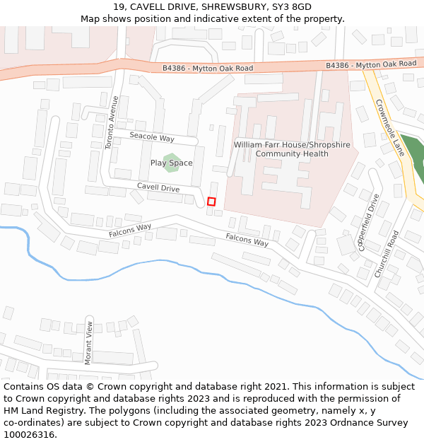 19, CAVELL DRIVE, SHREWSBURY, SY3 8GD: Location map and indicative extent of plot