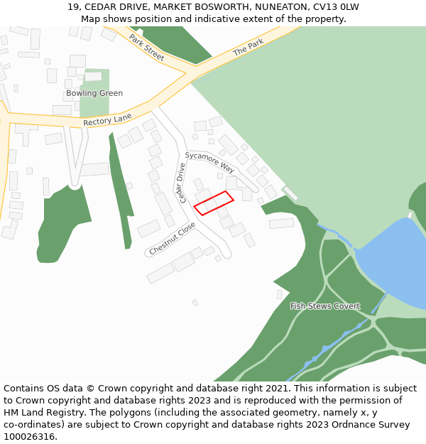 19, CEDAR DRIVE, MARKET BOSWORTH, NUNEATON, CV13 0LW: Location map and indicative extent of plot