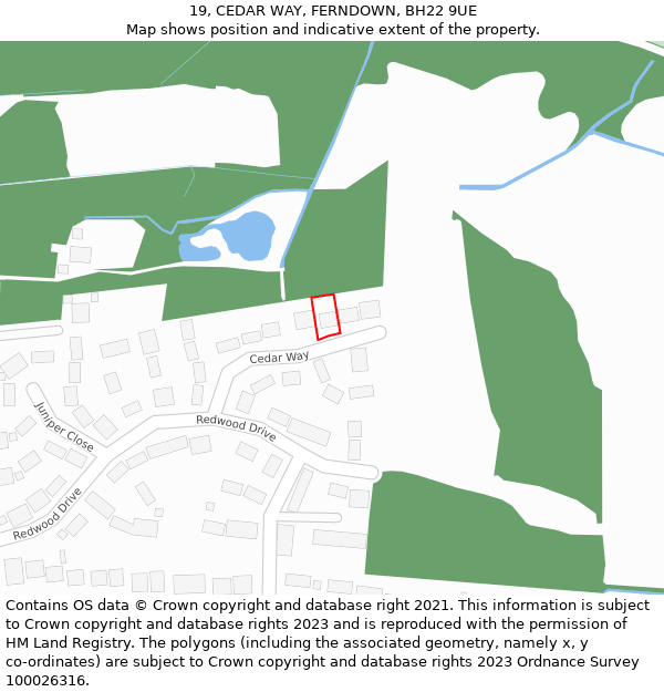 19, CEDAR WAY, FERNDOWN, BH22 9UE: Location map and indicative extent of plot