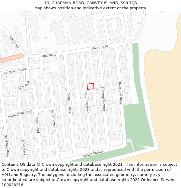 19, CHAPMAN ROAD, CANVEY ISLAND, SS8 7QS: Location map and indicative extent of plot