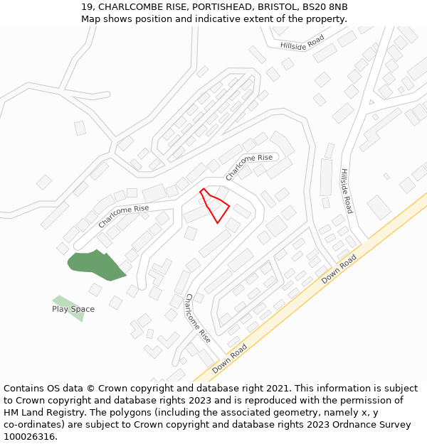 19, CHARLCOMBE RISE, PORTISHEAD, BRISTOL, BS20 8NB: Location map and indicative extent of plot