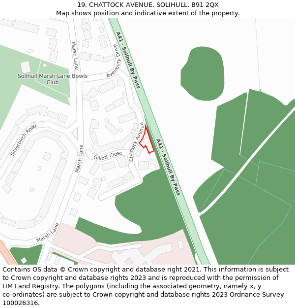 19, CHATTOCK AVENUE, SOLIHULL, B91 2QX: Location map and indicative extent of plot