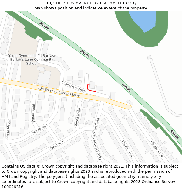 19, CHELSTON AVENUE, WREXHAM, LL13 9TQ: Location map and indicative extent of plot