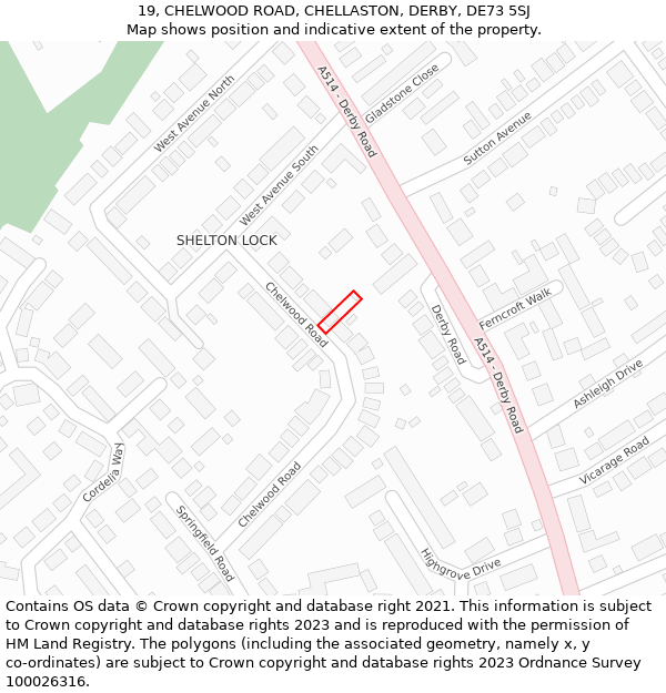 19, CHELWOOD ROAD, CHELLASTON, DERBY, DE73 5SJ: Location map and indicative extent of plot