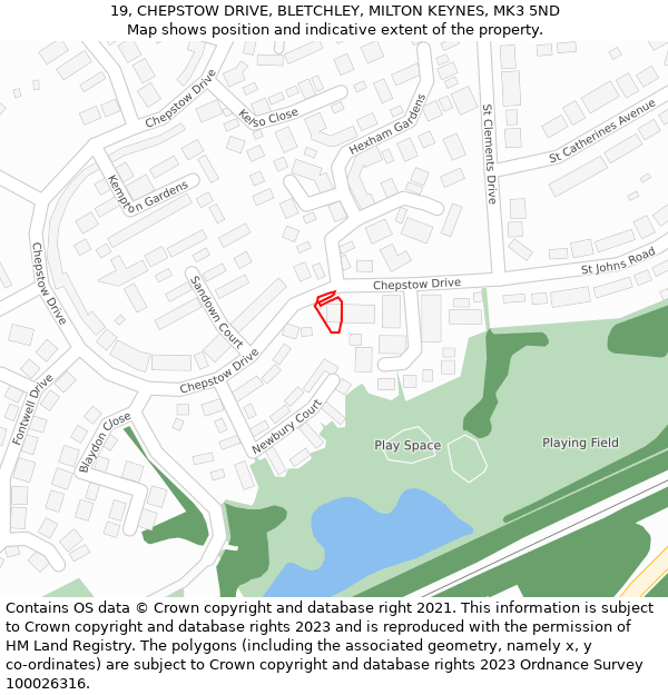 19, CHEPSTOW DRIVE, BLETCHLEY, MILTON KEYNES, MK3 5ND: Location map and indicative extent of plot