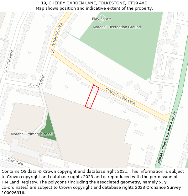 19, CHERRY GARDEN LANE, FOLKESTONE, CT19 4AD: Location map and indicative extent of plot
