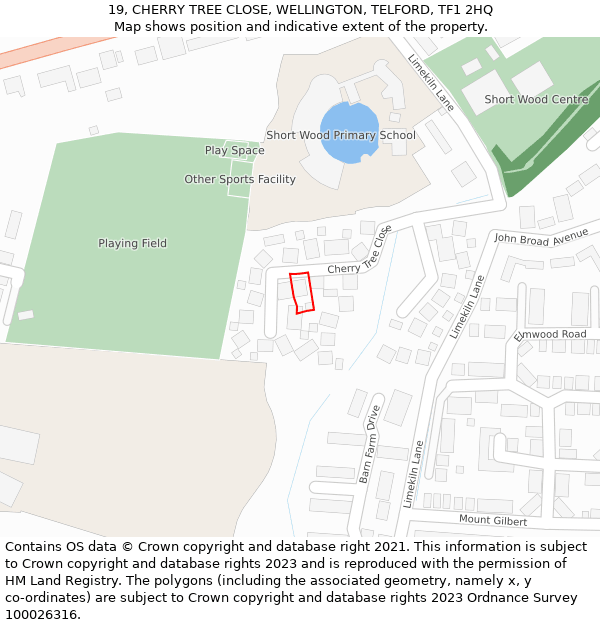 19, CHERRY TREE CLOSE, WELLINGTON, TELFORD, TF1 2HQ: Location map and indicative extent of plot