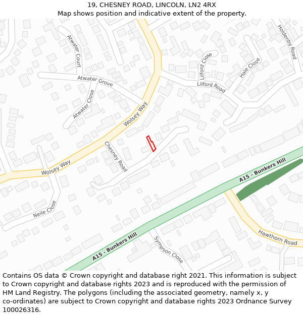 19, CHESNEY ROAD, LINCOLN, LN2 4RX: Location map and indicative extent of plot