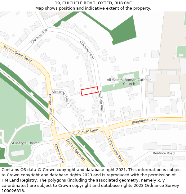 19, CHICHELE ROAD, OXTED, RH8 0AE: Location map and indicative extent of plot