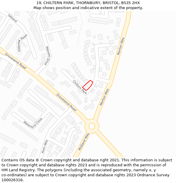 19, CHILTERN PARK, THORNBURY, BRISTOL, BS35 2HX: Location map and indicative extent of plot