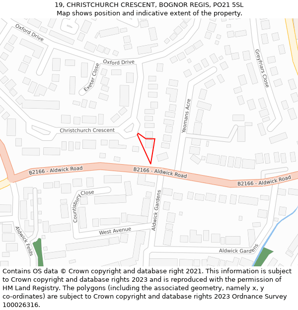 19, CHRISTCHURCH CRESCENT, BOGNOR REGIS, PO21 5SL: Location map and indicative extent of plot