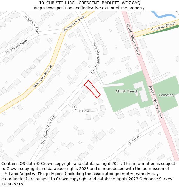 19, CHRISTCHURCH CRESCENT, RADLETT, WD7 8AQ: Location map and indicative extent of plot