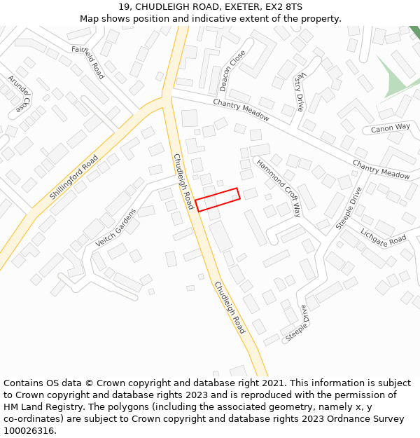 19, CHUDLEIGH ROAD, EXETER, EX2 8TS: Location map and indicative extent of plot