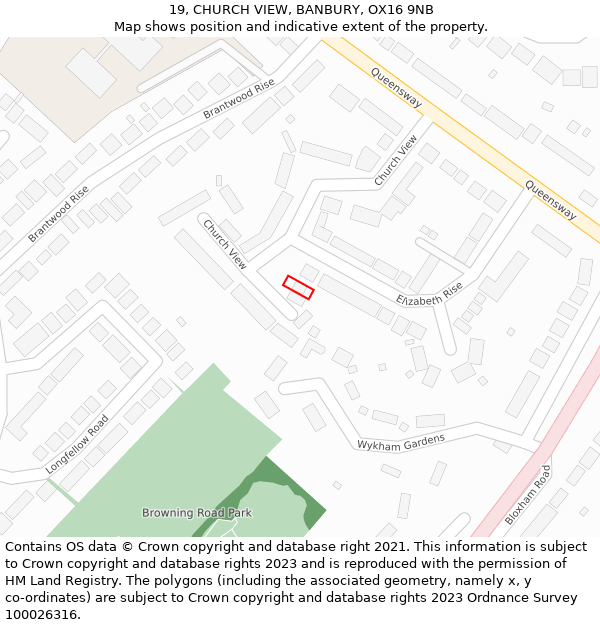 19, CHURCH VIEW, BANBURY, OX16 9NB: Location map and indicative extent of plot