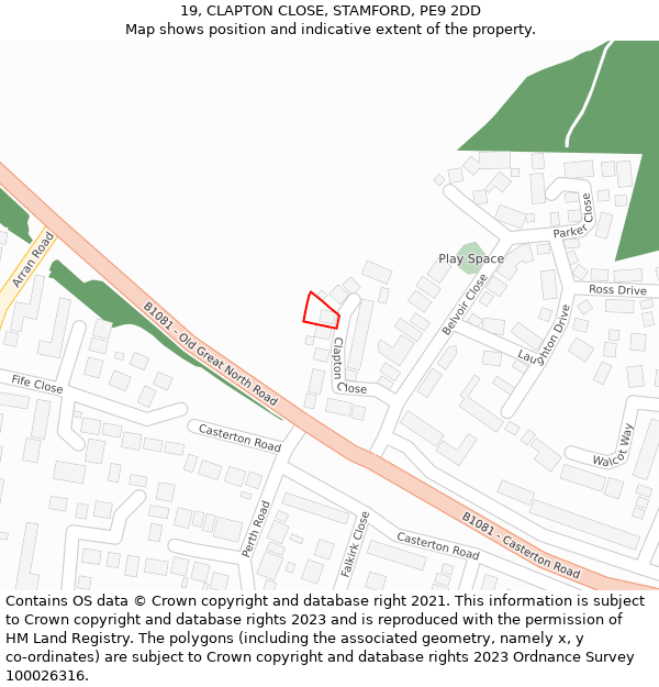 19, CLAPTON CLOSE, STAMFORD, PE9 2DD: Location map and indicative extent of plot