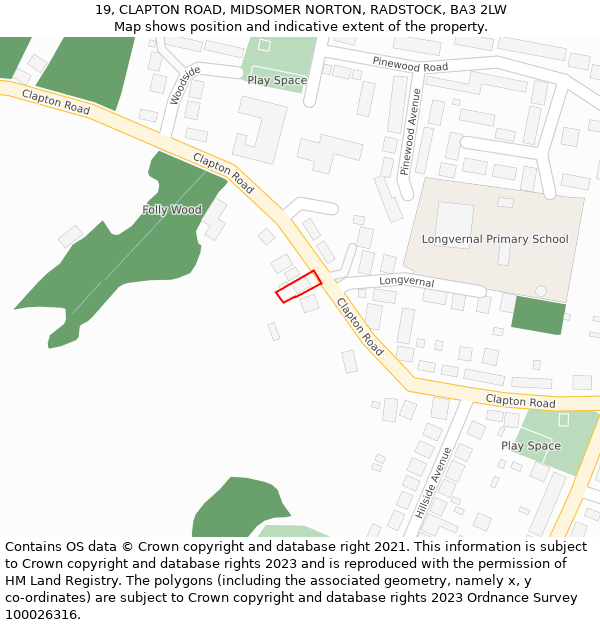 19, CLAPTON ROAD, MIDSOMER NORTON, RADSTOCK, BA3 2LW: Location map and indicative extent of plot