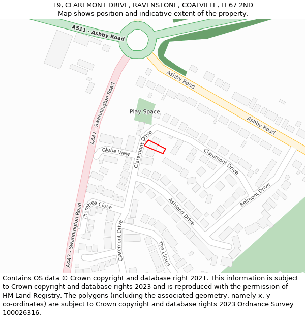 19, CLAREMONT DRIVE, RAVENSTONE, COALVILLE, LE67 2ND: Location map and indicative extent of plot