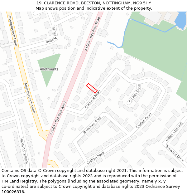 19, CLARENCE ROAD, BEESTON, NOTTINGHAM, NG9 5HY: Location map and indicative extent of plot