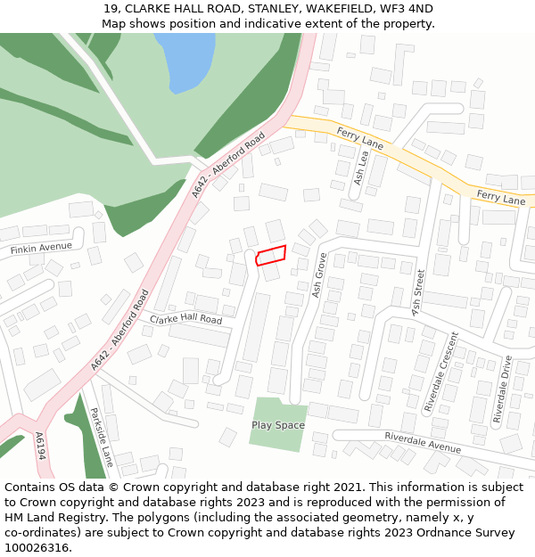 19, CLARKE HALL ROAD, STANLEY, WAKEFIELD, WF3 4ND: Location map and indicative extent of plot