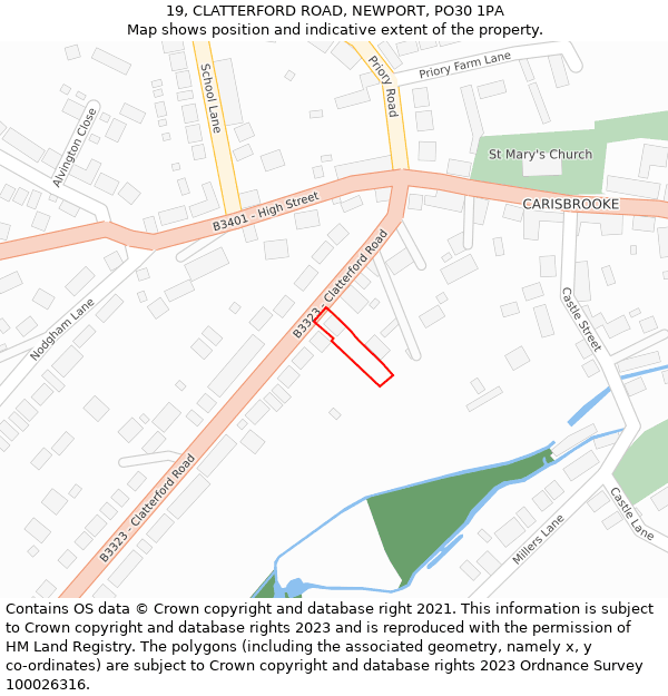 19, CLATTERFORD ROAD, NEWPORT, PO30 1PA: Location map and indicative extent of plot