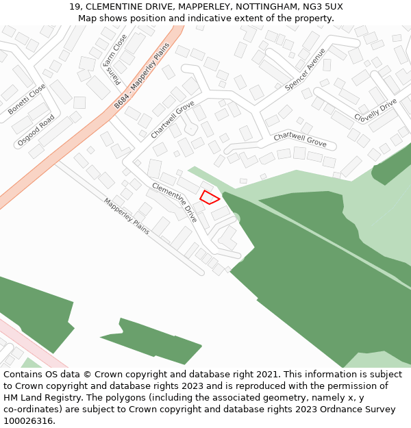 19, CLEMENTINE DRIVE, MAPPERLEY, NOTTINGHAM, NG3 5UX: Location map and indicative extent of plot