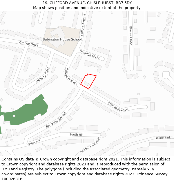 19, CLIFFORD AVENUE, CHISLEHURST, BR7 5DY: Location map and indicative extent of plot