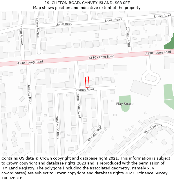 19, CLIFTON ROAD, CANVEY ISLAND, SS8 0EE: Location map and indicative extent of plot