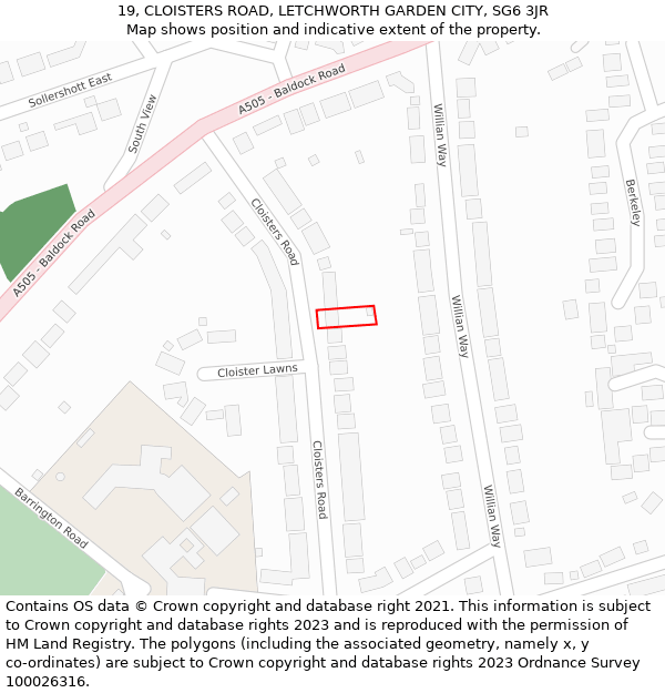 19, CLOISTERS ROAD, LETCHWORTH GARDEN CITY, SG6 3JR: Location map and indicative extent of plot