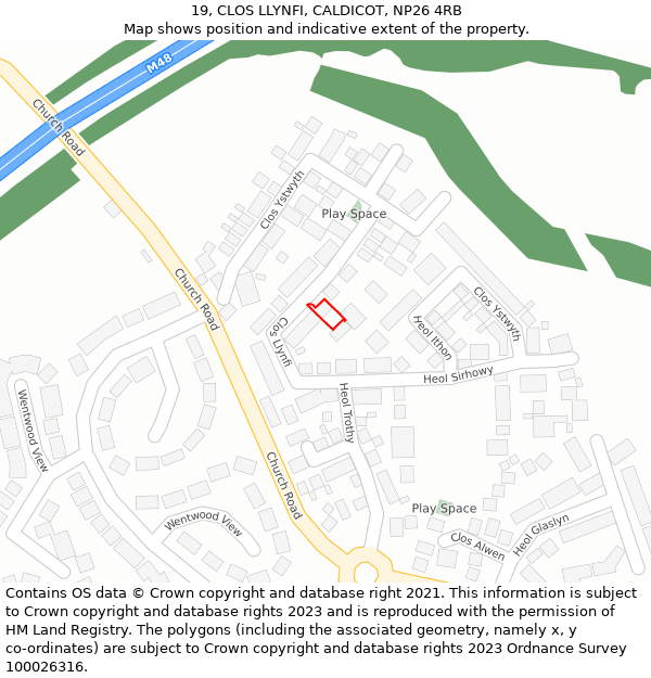 19, CLOS LLYNFI, CALDICOT, NP26 4RB: Location map and indicative extent of plot