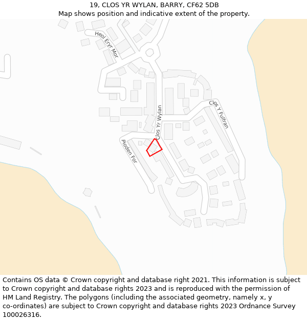 19, CLOS YR WYLAN, BARRY, CF62 5DB: Location map and indicative extent of plot