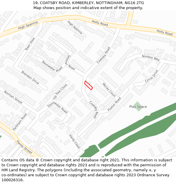 19, COATSBY ROAD, KIMBERLEY, NOTTINGHAM, NG16 2TG: Location map and indicative extent of plot