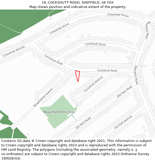 19, COCKSHUTT ROAD, SHEFFIELD, S8 7DX: Location map and indicative extent of plot