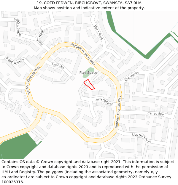 19, COED FEDWEN, BIRCHGROVE, SWANSEA, SA7 0HA: Location map and indicative extent of plot